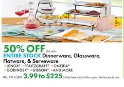 Boscov's ENTIRE STOCK Dinnerware, Glassware, Flatware, & Serveware offer