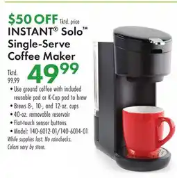 Boscov's INSTANT Solo Single-Serve Coffee Maker offer