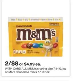 CVS ALL M & M' s sharing size 7.4-10.1 oz or Mars chocolate minis 7.7-9.7 oz offer