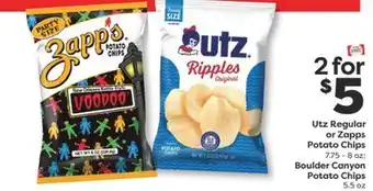 Weis Markets Utz Regular or Zapps Potato Chips 7.75-8 oz Boulder Canyon Potato Chips 5.5 oz offer