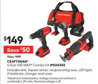 Lowe's CRAFTSMAN 4-Tool V20 MAX F Combo Kit offer