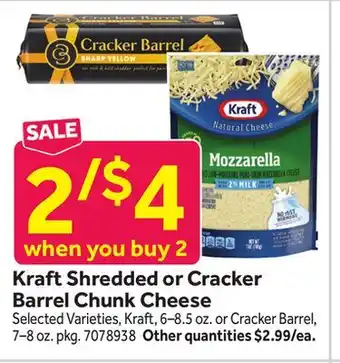 Stop&Shop Kraft Shredded or Cracker Barrel Chunk Cheese offer