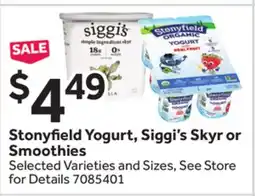 Stop&Shop Stonyfield Yogurt, Siggi's Skyr or Smoothies offer