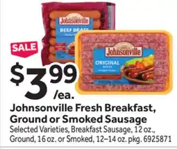 Stop&Shop Johnsonville Fresh Breakfast, Ground or Smoked Sausage offer