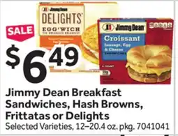 Stop&Shop Jimmy Dean Breakfast Sandwiches, Hash Browns, Frittatas or Delights offer