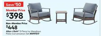 Lowe's Allen + Roth 3-Piece Ivy Meadows Patio Conversation Set offer