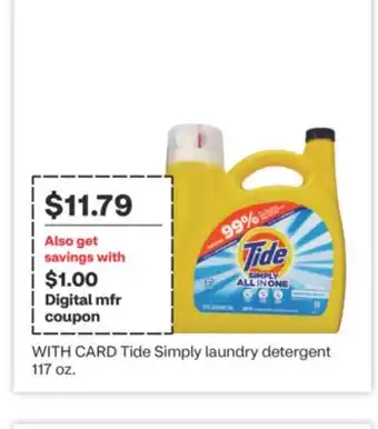 CVS Tide Simply laundry detergent 117 oz offer