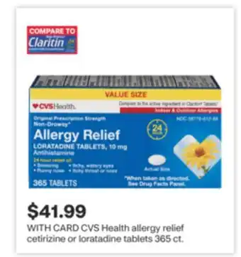 CVS CVS Health allergy relief cetirizine or loratadine tablets 365 ct offer