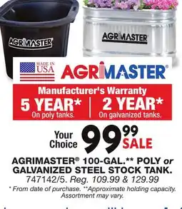 Blain's Farm & Fleet AGRIMASTER 100-GAL.** POLY or GALVANIZED STEEL STOCK TANK offer