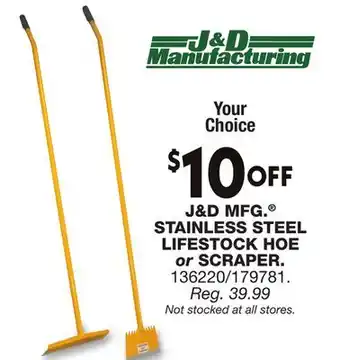 Blain's Farm & Fleet J&D MFG STAINLESS STEEL LIFESTOCK HOE or SCRAPER offer