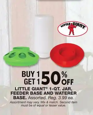 Blain's Farm & Fleet LITTLE GIANT 1-QT. JAR, FEEDER BASE AND WATERER BASE offer