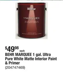 The Home Depot BEHR MARQUEE 1 gal. Ultra Pure White Matte Interior Paint & Primer offer