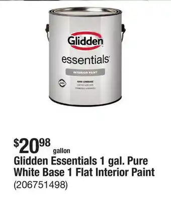 The Home Depot Glidden Essentials 1 gal. Pure White Base 1 Flat Interior Paint offer