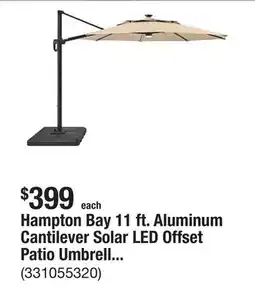 The Home Depot Hampton Bay 11 ft. Aluminum Cantilever Solar LED Offset Patio Umbrella in Putty Beige offer