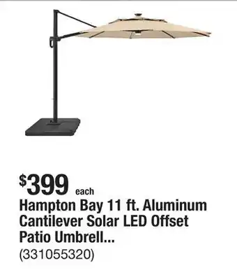 The Home Depot Hampton Bay 11 ft. Aluminum Cantilever Solar LED Offset Patio Umbrella in Putty Beige offer