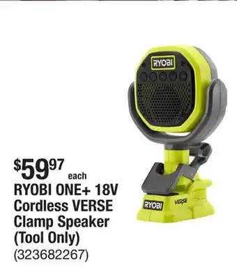 The Home Depot RYOBI ONE+ 18V Cordless VERSE Clamp Speaker (Tool Only) offer