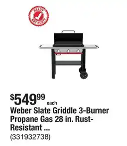 The Home Depot Weber Slate Griddle 3-Burner Propane Gas 28 in. Rust-Resistant Flat Top Grill in Black offer