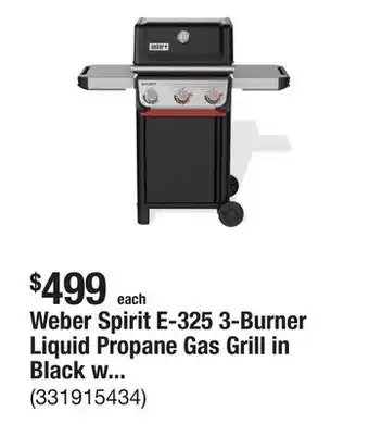 The Home Depot Weber Spirit E-325 3-Burner Liquid Propane Gas Grill in Black with Sear Zone offer