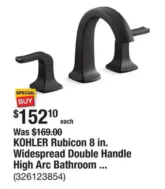 The Home Depot KOHLER Rubicon 8 in. Widespread Double Handle High Arc Bathroom Faucet in Matte Black offer