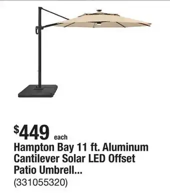 The Home Depot Hampton Bay 11 ft. Aluminum Cantilever Solar LED Offset Patio Umbrella in Putty Beige offer