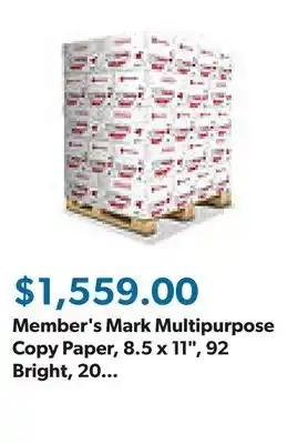 Sam's Club Member's Mark Multipurpose Copy Paper, 8.5 x 11, 92 Bright, 20 lbs., 40 Case Pallet (400 reams) offer