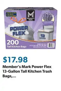 Sam's Club Member's Mark Power Flex 13-Gallon Tall Kitchen Trash Bags, Lavender, 200 ct offer