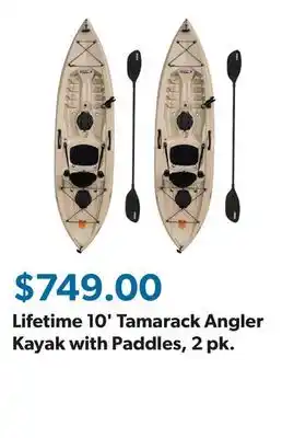 Sam's Club Lifetime 10' Tamarack Angler Kayak with Paddles, 2 pk offer