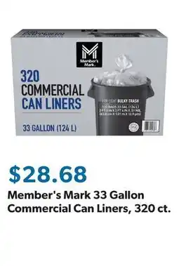 Sam's Club Member's Mark 33 Gallon Commercial Can Liners, 320 ct offer