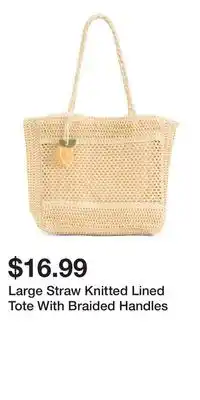 TJ Maxx Large Straw Knitted Lined Tote With Braided Handles offer