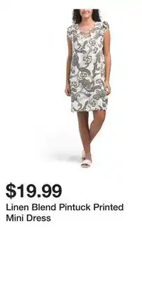 TJ Maxx Linen Blend Pintuck Printed Mini Dress offer