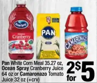 Super King Markets Pan White Corn Meal, Ocean Spray Cranberry Juice or Camaronazo Tomato Juice offer