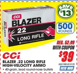 Big 5 CCI Blazer .22 Long Rifle High-Velocity Ammo offer