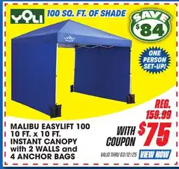 Big 5 Yoli Malibu EasyLift 100 10' x 10' Straight Leg Instant Canopy Value Pack offer