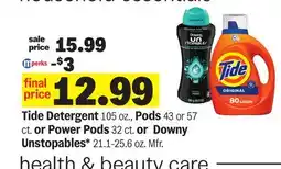 Meijer Tide Detergent 105 oz., Pods 43 or 57 ct. or Power Pods 32 ct. or Downy Unstopables* 21.1-25.6 oz offer