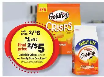 Meijer Goldfish Crisps 6.25 oz. or Family Size Crackers* 10 oz offer