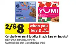 Meijer Cerebelly or Yumi Toddler Snack Bars or Snacks offer