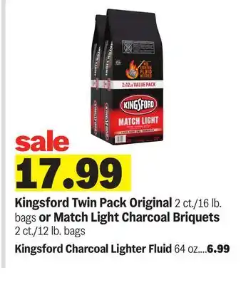 Meijer Kingsford Twin Pack Original 2 ct./16 lb. bags or Match Light Charcoal Briquets 2 ct./12 lb. bags offer