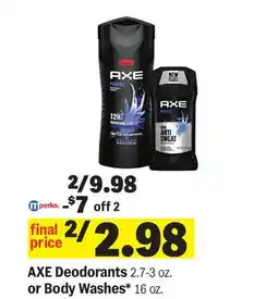 Meijer AXE Deodorants 2.7-3 oz. or Body Washes* 16 oz offer