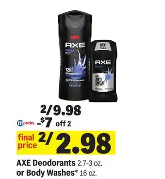 Meijer AXE Deodorants 2.7-3 oz. or Body Washes* 16 oz offer