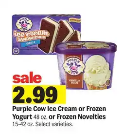 Meijer Purple Cow Ice Cream or Frozen Yogurt 48 oz. or Frozen Novelties 15-42 oz offer