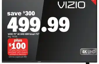 Meijer VIZIO 75 4K UHD HDR Smart TV offer