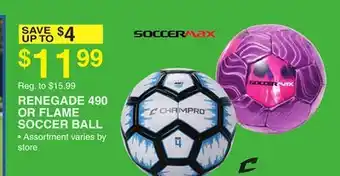 Dunham's Sports SOCCERMAX RENEGADE 490 OR FLAME SOCCER BALL offer