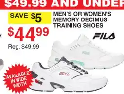 Dunham's Sports FILA MEN'S OR WOMEN'S MEMORY DECIMUS TRAINING SHOES offer