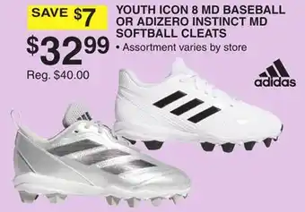 Dunham's Sports YOUTH ICON 8 MD BASEBALL OR ADIZERO INSTINCT MD SOFTBALL CLEATS offer