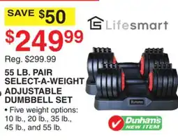 Dunham's Sports 55 LB. PAIR SELECT-A-WEIGHT ADJUSTABLE DUMBBELL SET offer