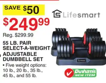 Dunham's Sports 55 LB. PAIR SELECT-A-WEIGHT ADJUSTABLE DUMBBELL SET offer