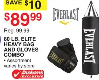 Dunham's Sports 80 LB. ELITE HEAVY BAG AND GLOVES COMBO offer