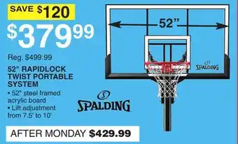 Dunham's Sports SPALDING 52 RAPIDLOCK TWIST PORTABLE SYSTEM offer