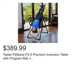 Costco Teeter FitSpine FX-3 Premium Inversion Table with Program Mat + Comfort Cushion offer