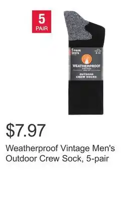 Costco Weatherproof Vintage Men's Outdoor Crew Sock, 5-pair offer